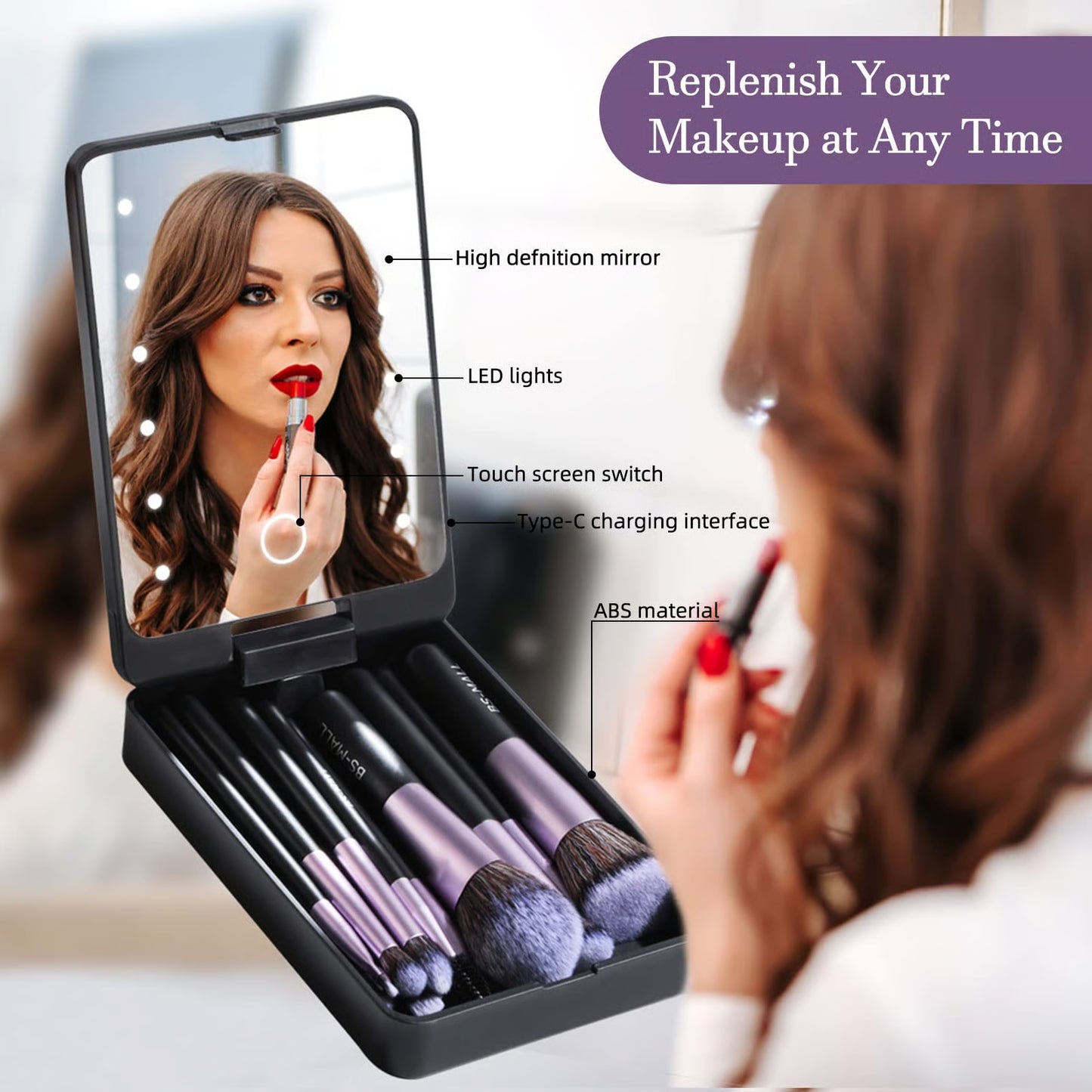 💖💖Travel Makeup Brush Set with LED light