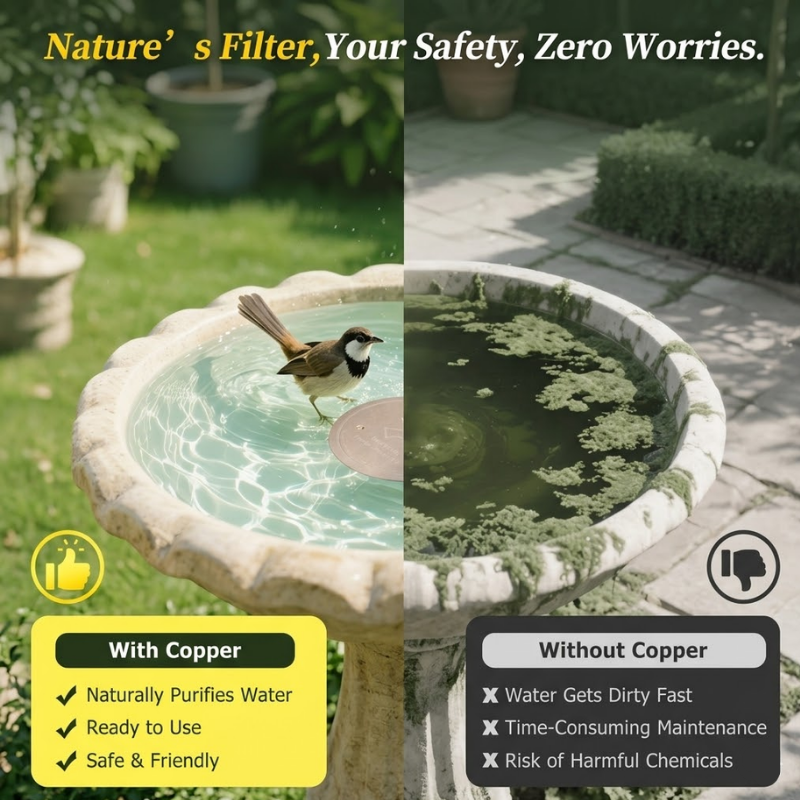 99.9% Pure Copper Bird Bath Cleaner Discs— Stop Dirty Bird Water