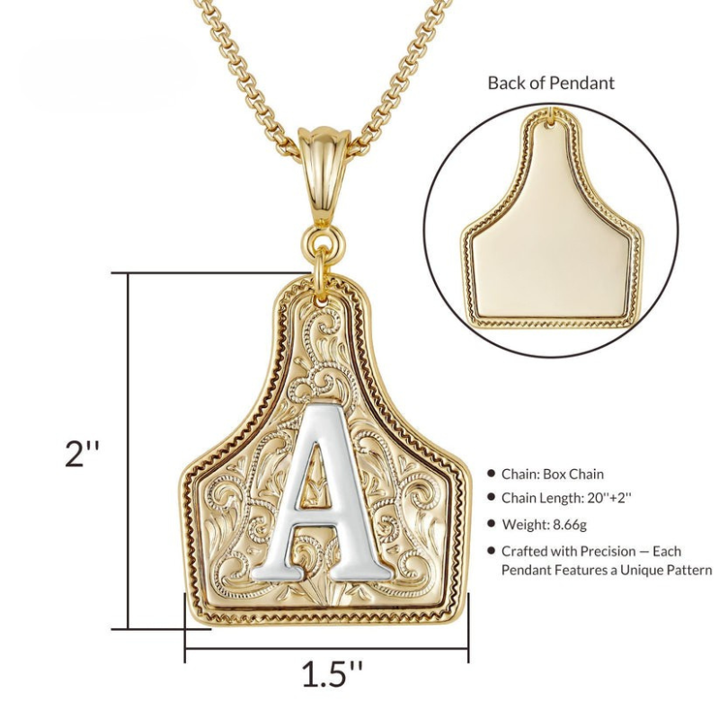 Custom Letter Pendant Cow Tag Initial Necklace 🤠