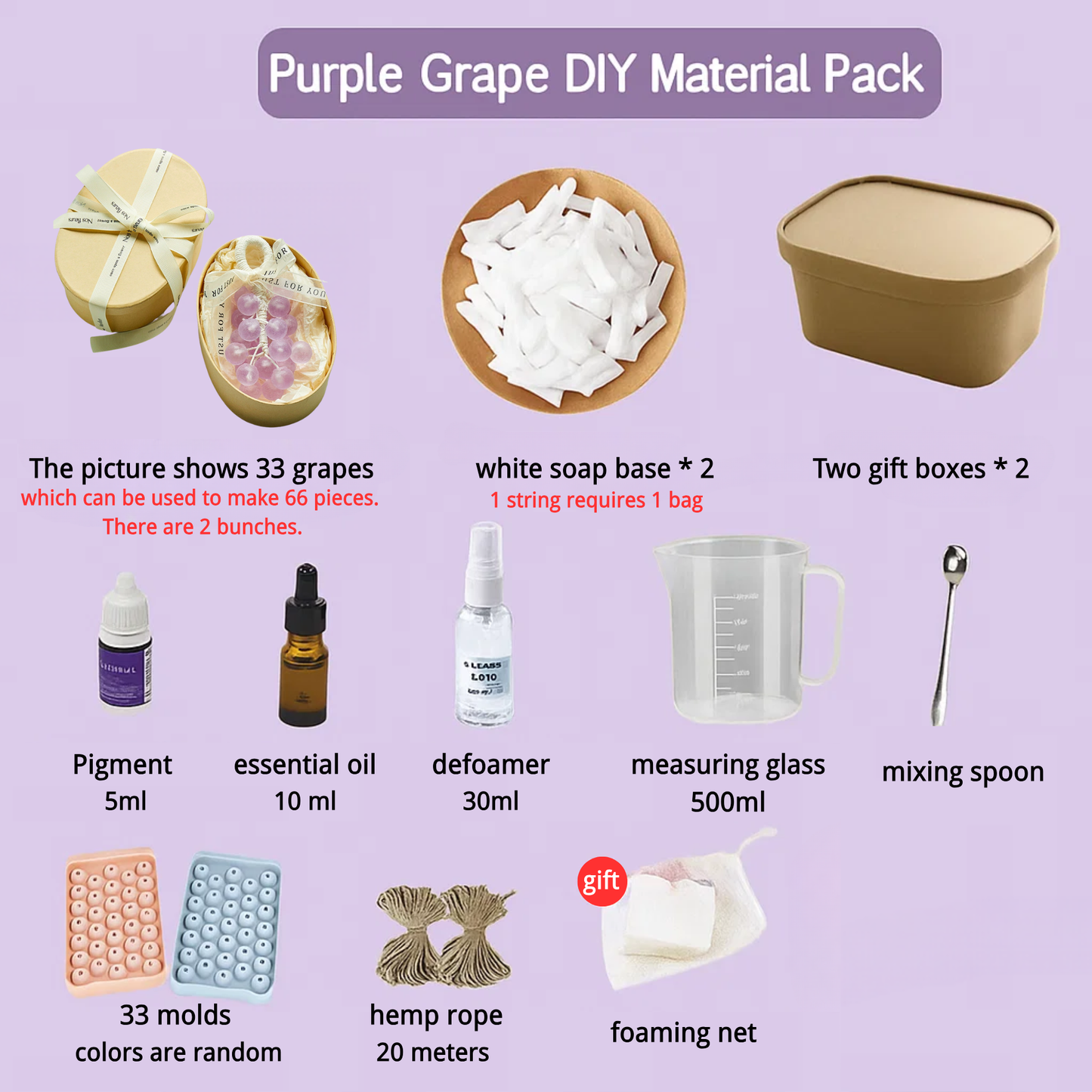 🍇 High-Quality Medical-Grade Grape Soap on a Rope: Handmade Cluster Soap（One material pack can make 2 strings.）