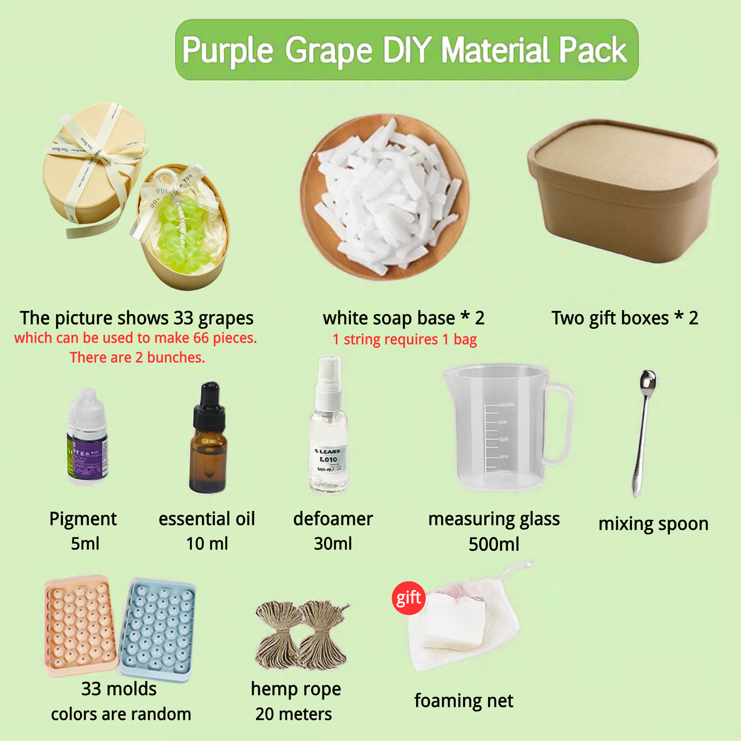 🍇 High-Quality Medical-Grade Grape Soap on a Rope: Handmade Cluster Soap（One material pack can make 2 strings.）