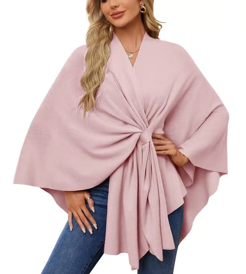 Autumn Women's Elegant Shawl Wraps Soft Open Front Poncho Sweater