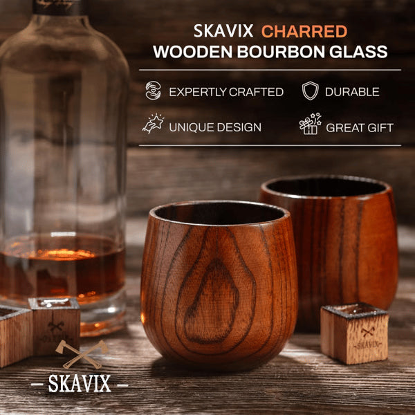 Final 3 Hours: 49%OFF🍺Handmade and Charred Drinking Vessel -Original Wooden Bourbon Drinking Glass
