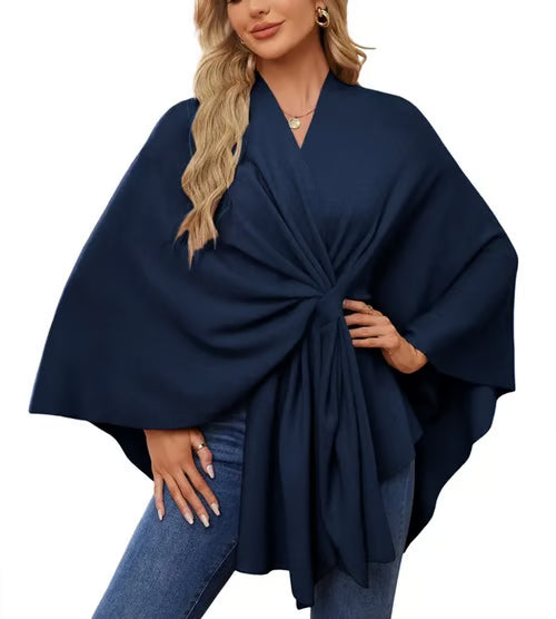 Autumn Women's Elegant Shawl Wraps Soft Open Front Poncho Sweater