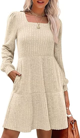 🔥2025 New Arrival🔥Women’s Square Neck Babydoll Sweater Dress