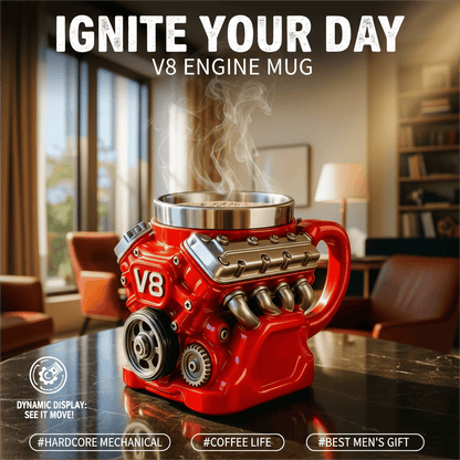 🔨✨Retro V8 Engine Coffee Mug – Realistic Design, Stainless Steel Construction
