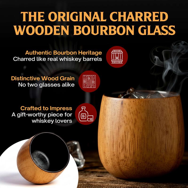 Final 3 Hours: 49%OFF🍺Handmade and Charred Drinking Vessel -Original Wooden Bourbon Drinking Glass