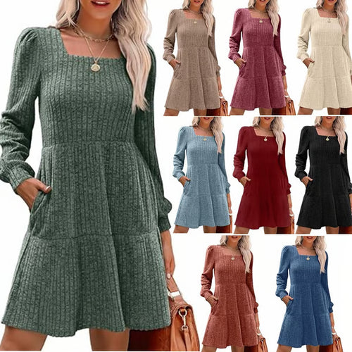 🔥2025 New Arrival🔥Women’s Square Neck Babydoll Sweater Dress