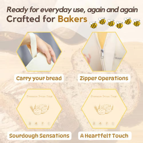 🍞Wide Zipper Access Cotton & Beeswax Bread Bags for Sourdough✨