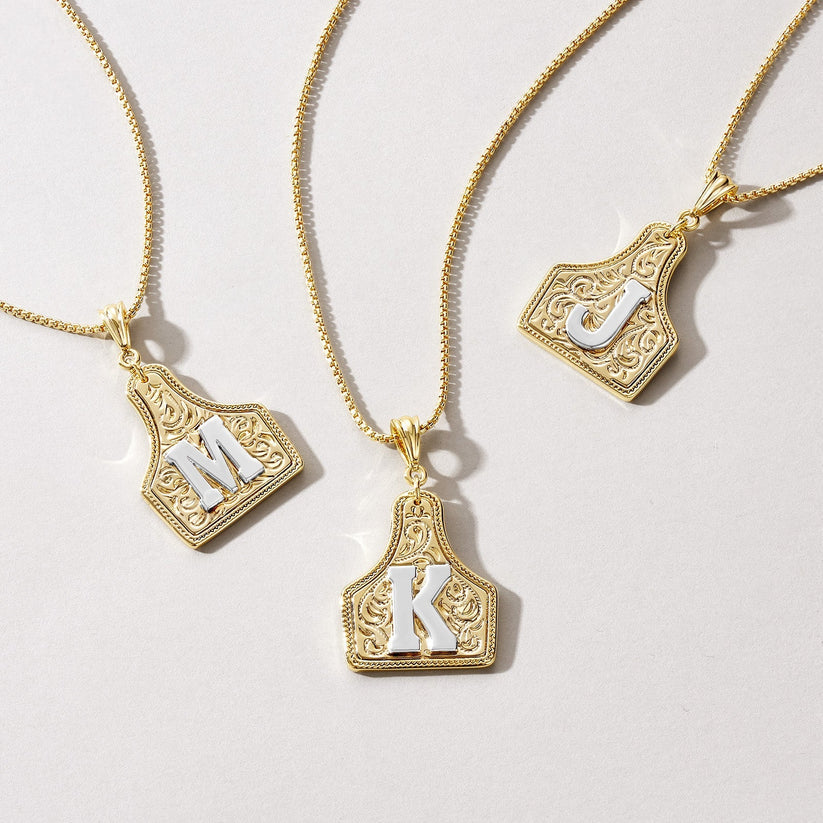 Custom Letter Pendant Cow Tag Initial Necklace 🤠