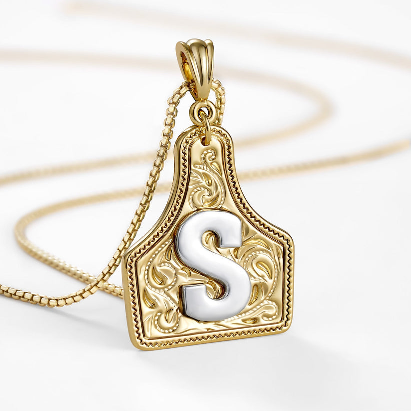 Custom Letter Pendant Cow Tag Initial Necklace 🤠