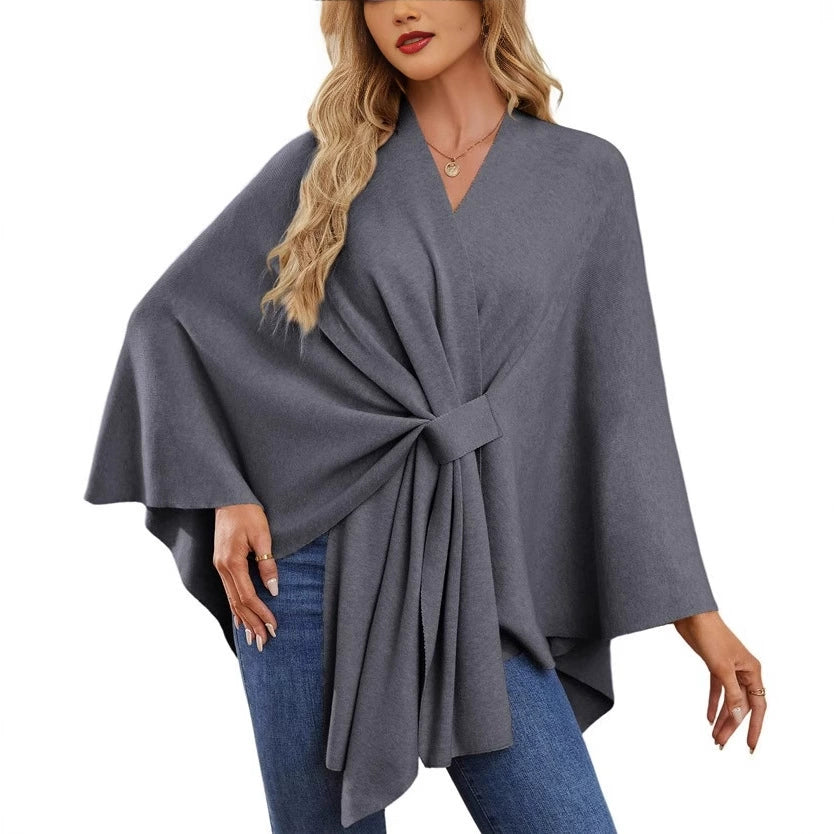 Autumn Women's Elegant Shawl Wraps Soft Open Front Poncho Sweater