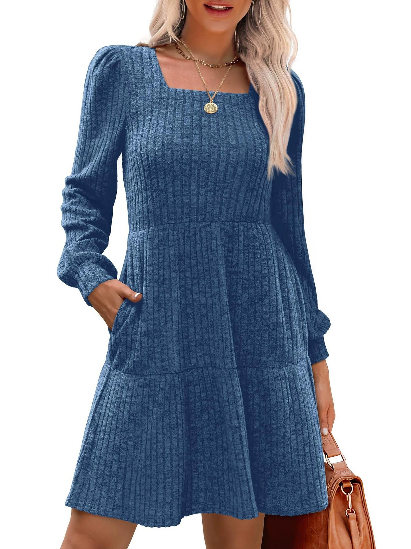 🔥2025 New Arrival🔥Women’s Square Neck Babydoll Sweater Dress
