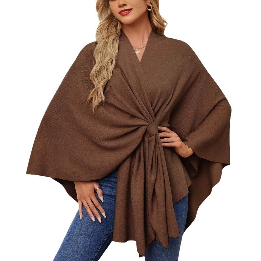 Autumn Women's Elegant Shawl Wraps Soft Open Front Poncho Sweater