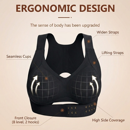 [Postural correction] Women's Beige Wireless Bra, Soft Breathable Non-removable Moulded  Cups
