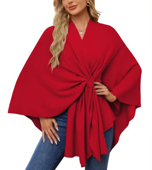 Autumn Women's Elegant Shawl Wraps Soft Open Front Poncho Sweater