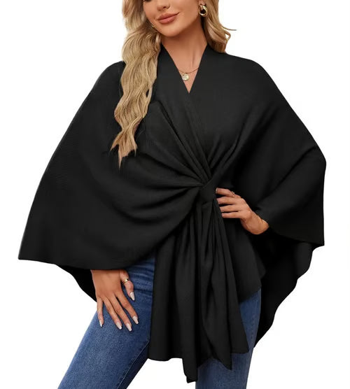 Autumn Women's Elegant Shawl Wraps Soft Open Front Poncho Sweater