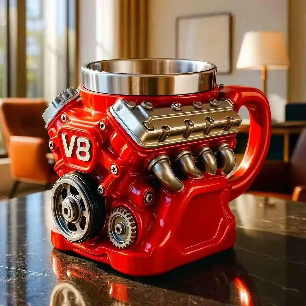 🔨✨Retro V8 Engine Coffee Mug – Realistic Design, Stainless Steel Construction