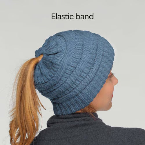 🎅Christmas Sale🎅Women's Ponytail Beanie – Chic & Cozy Cable Knit Hat for Fall and Winter, with Adjustable High Ponytail Opening