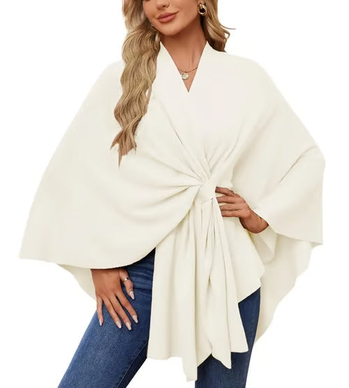 Autumn Women's Elegant Shawl Wraps Soft Open Front Poncho Sweater