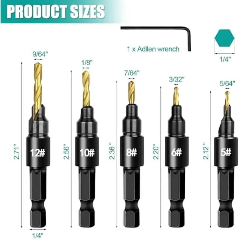 🔥Last Day 49% OFF - 🛠️5PCS Countersink Drill Bit Set – ✨Precision Drilling for Perfect Screw Holes