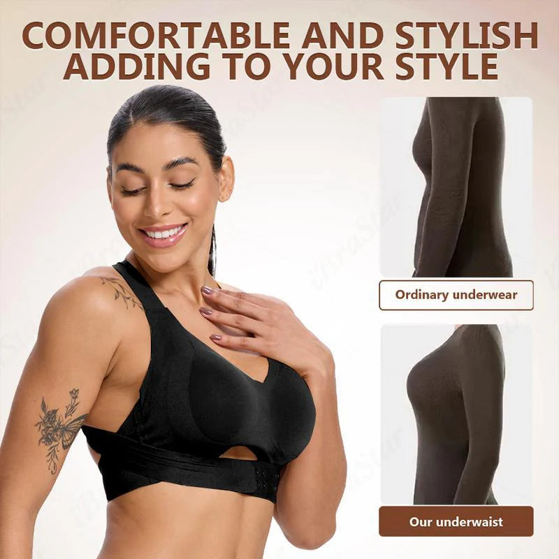 [Postural correction] Women's Beige Wireless Bra, Soft Breathable Non-removable Moulded  Cups