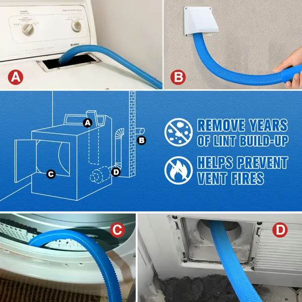 ♻️ Say Goodbye to Lint Build-Up✨ Ultimate Dryer Vent Cleaner Kit - For Safe, Efficient Laundry!